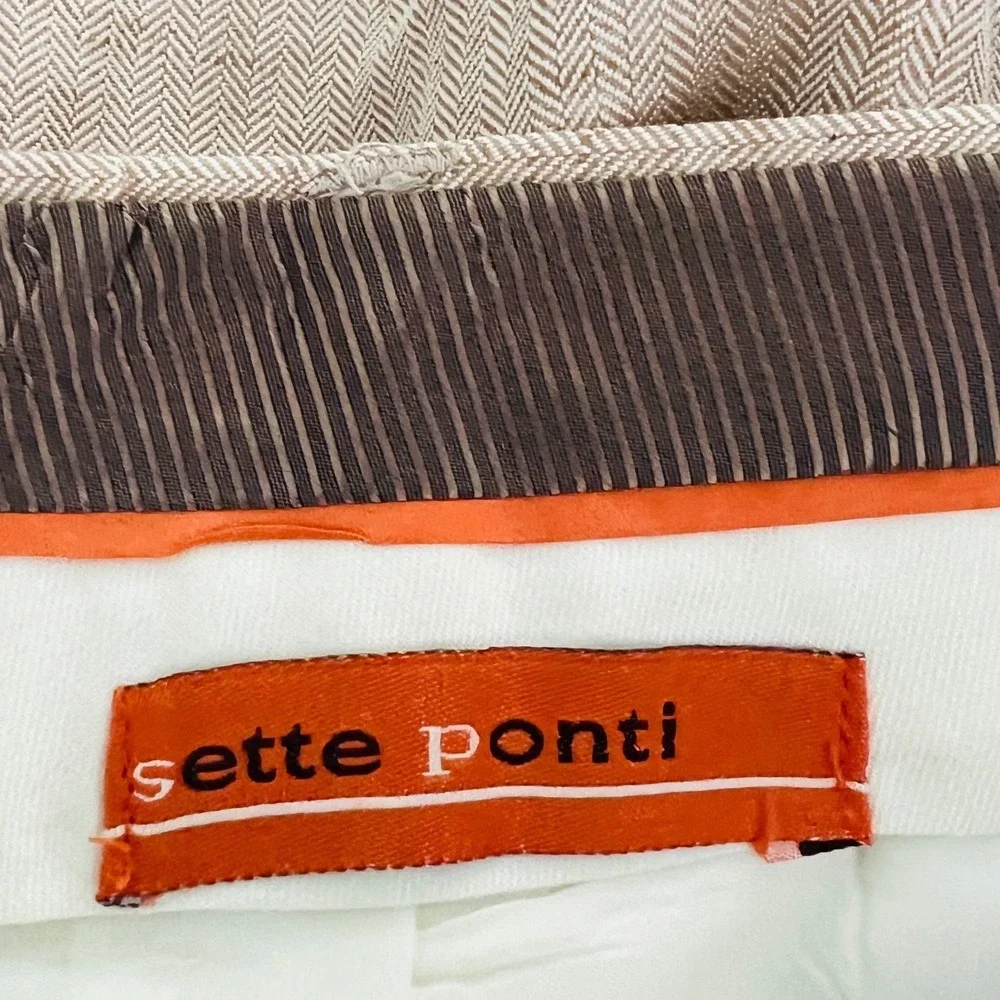 Sette Ponti Pleated Trousers Mens 36x29 Tan Silk Linen Herringbone Cuffed Luxe